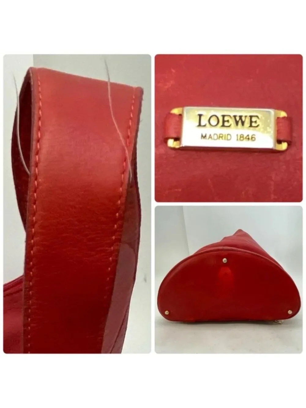 Loewe Shoulder Bag Anagram Leather Red Backpack Travel - Picture 4 of 15